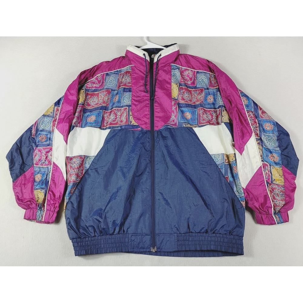 Vintage Bold Spirit Jacket Mens Large Multicolor Nylon Geometric Windbreaker 80s